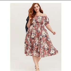 Torrid Off The Shoulder Pink Floral Challis Dress